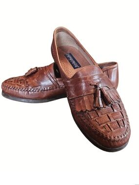 GIORGIO BRUTINI LE GLOVE Brown Woven Leather Tassel Shoes Brazil Loafers 8.5 D